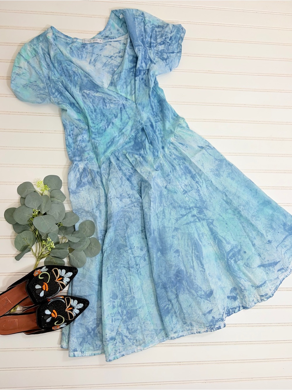 Luna Luz Tie Dye Faux Wrap Twirl Dress